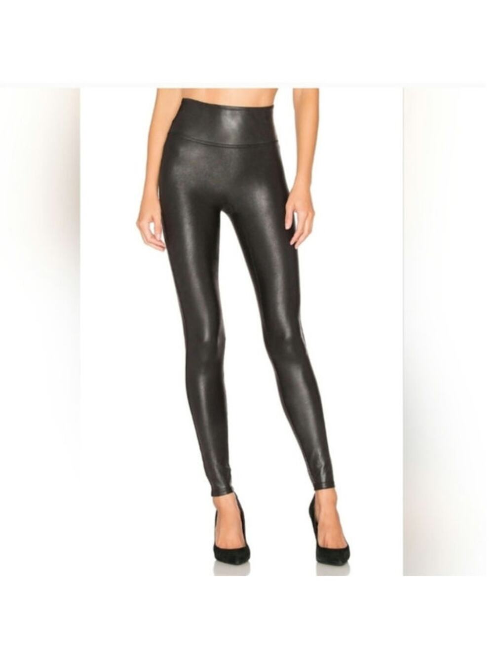 SPANX Black Faux Leather Leggings Size Small